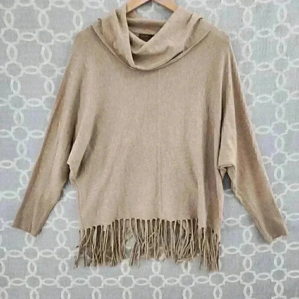 Kerisma‎ Wool Blend Cowl Neck Fringe Pullover Batwing Sweater Women's M/L